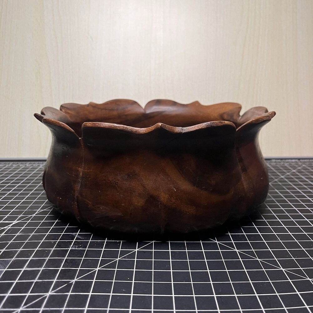 Vintage Hardwoods Wooden Bowl MCM tulip Carved Natural Storage Decor Container